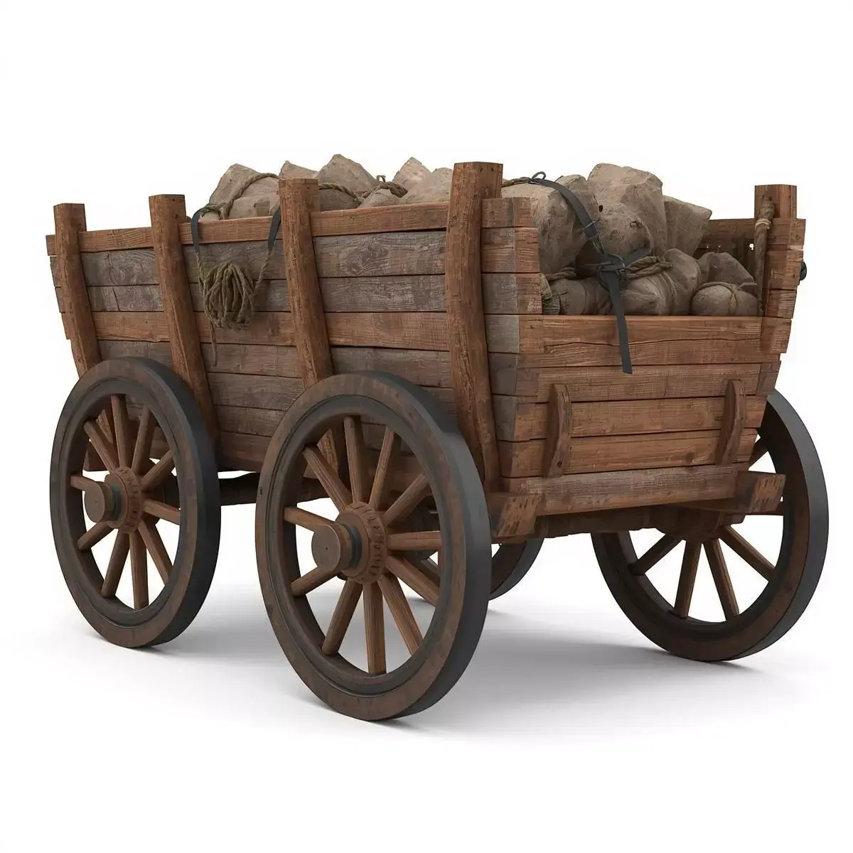 Viking Wooden Cart 3D Model v02 Low-poly 3D model