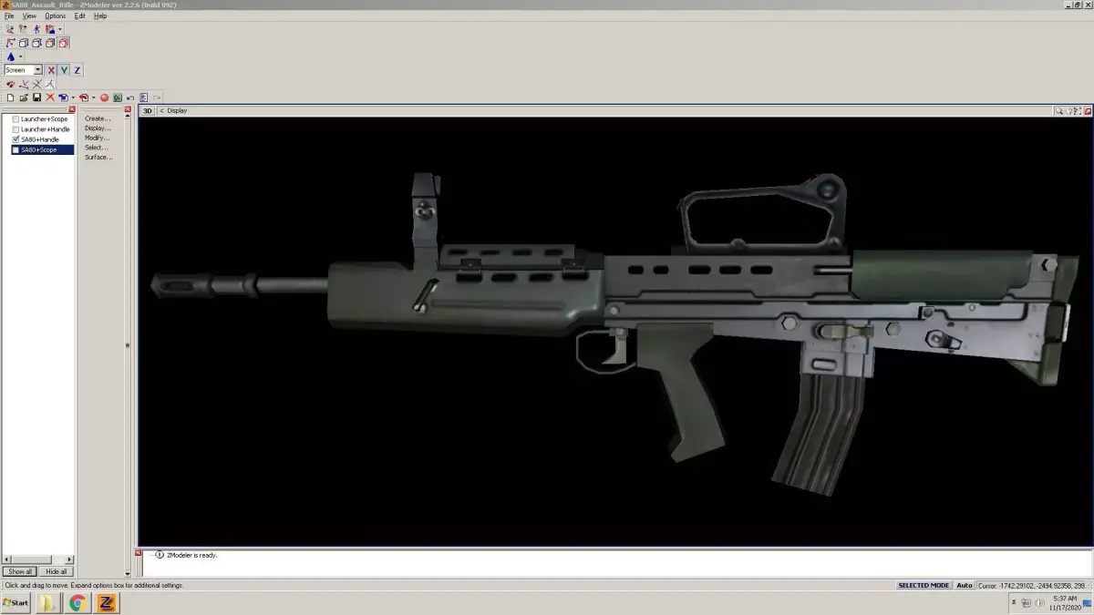 SA80-CarryHandle rifle on computer screen Low-poly 3D model