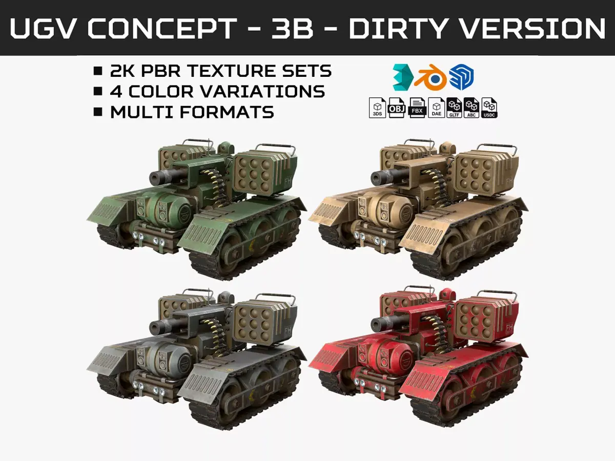 UGV Concept-3B-Dirty-4 Colors 3D Model Pack