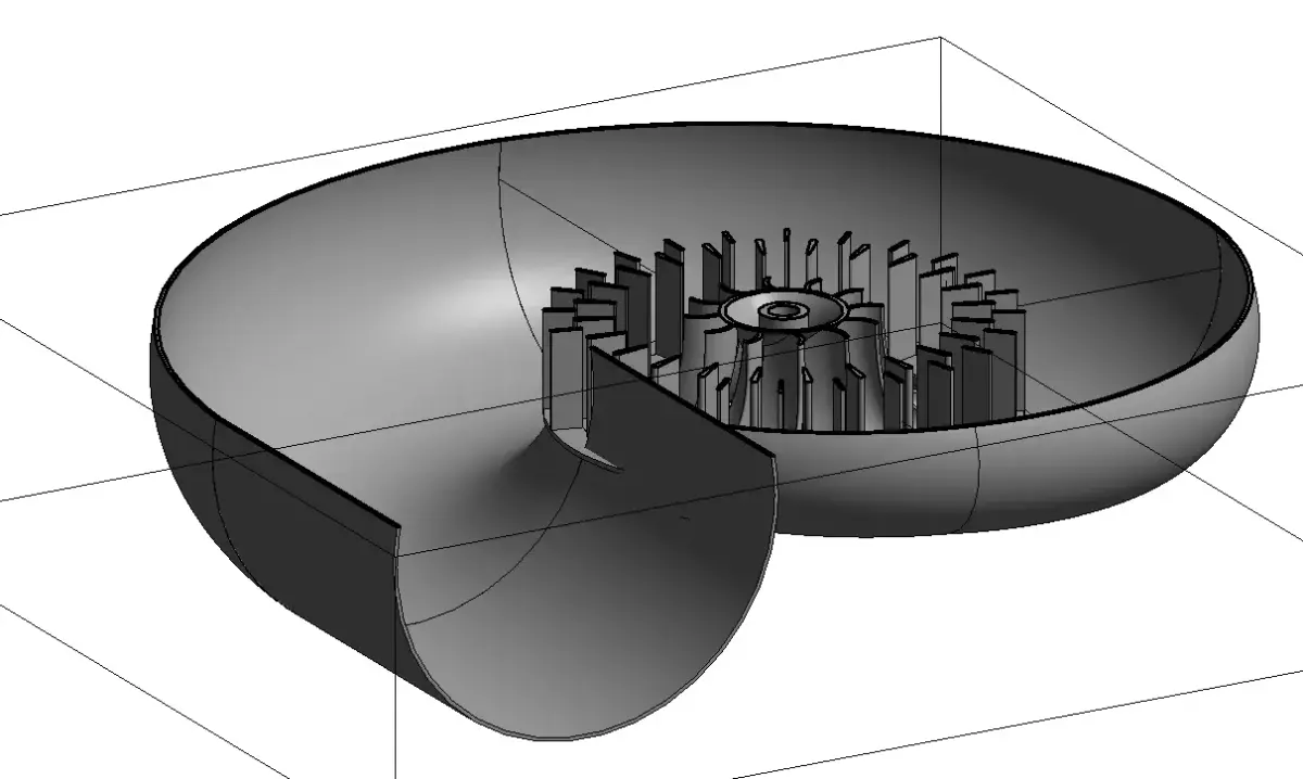 Assembly of Francis Turbine in Circular Spiral Casing 3D model