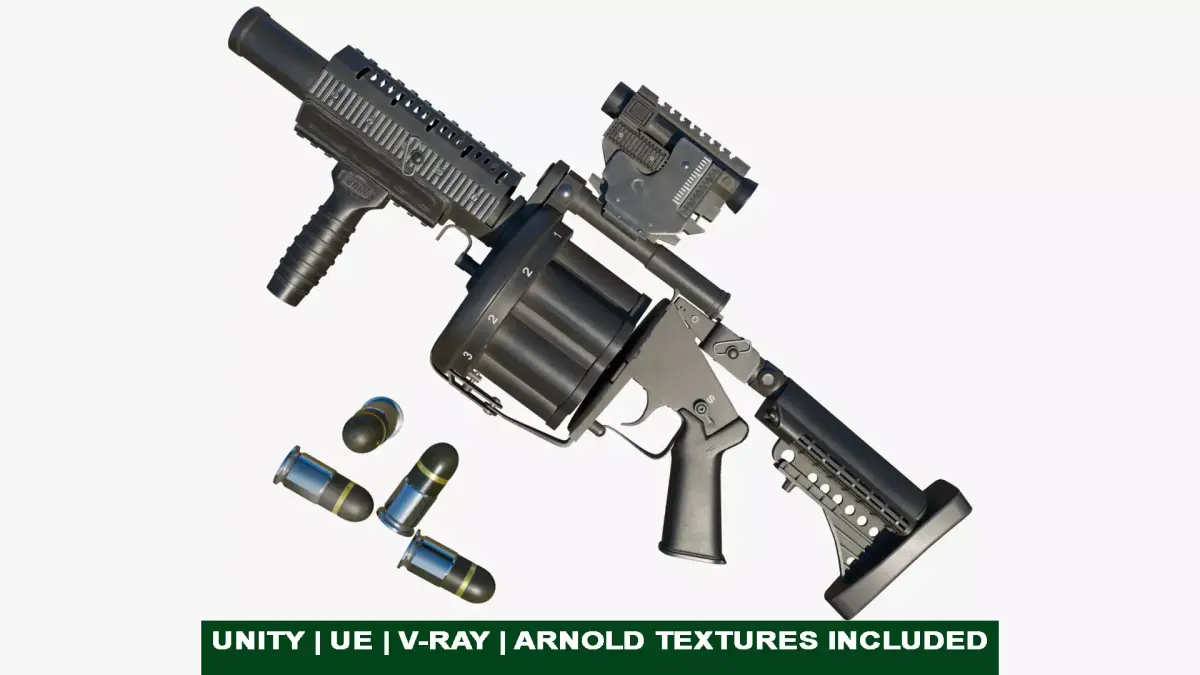 Grenade Launcher Gun All PBR Unity UE Textures Included Low-poly 3D model