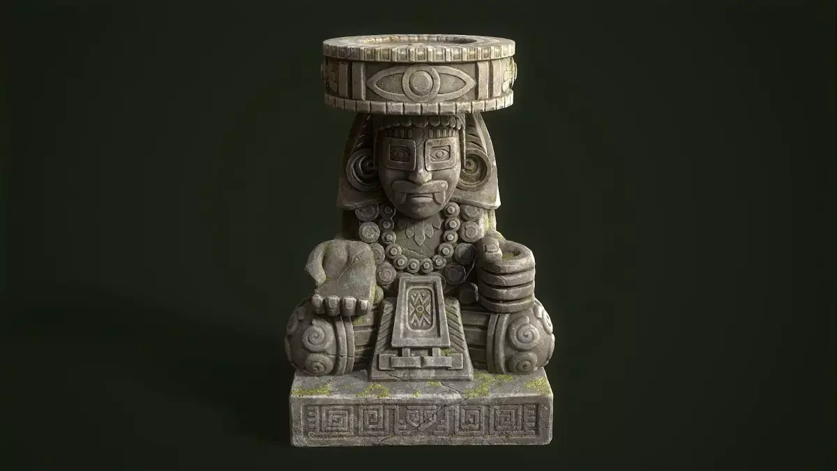 Statue Aztec Huehueteotl God of fire Low-poly 3D model