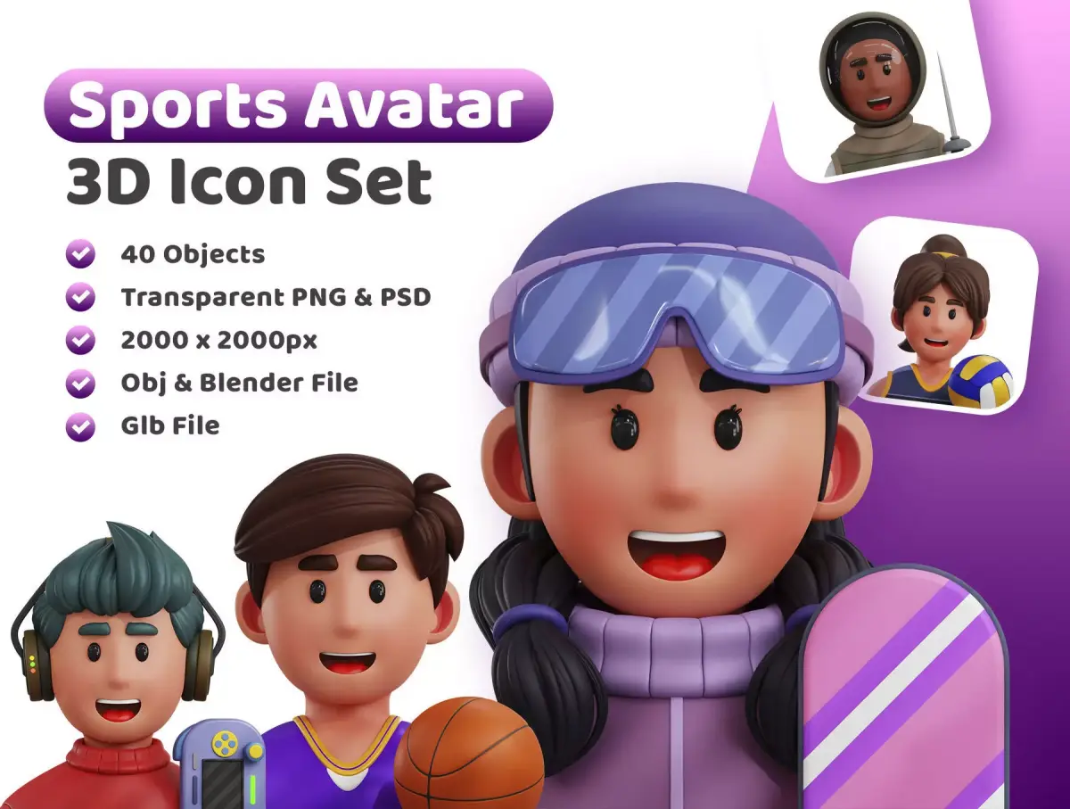 Sports Avatar Icon Pack 3D Model Low-poly 3D model