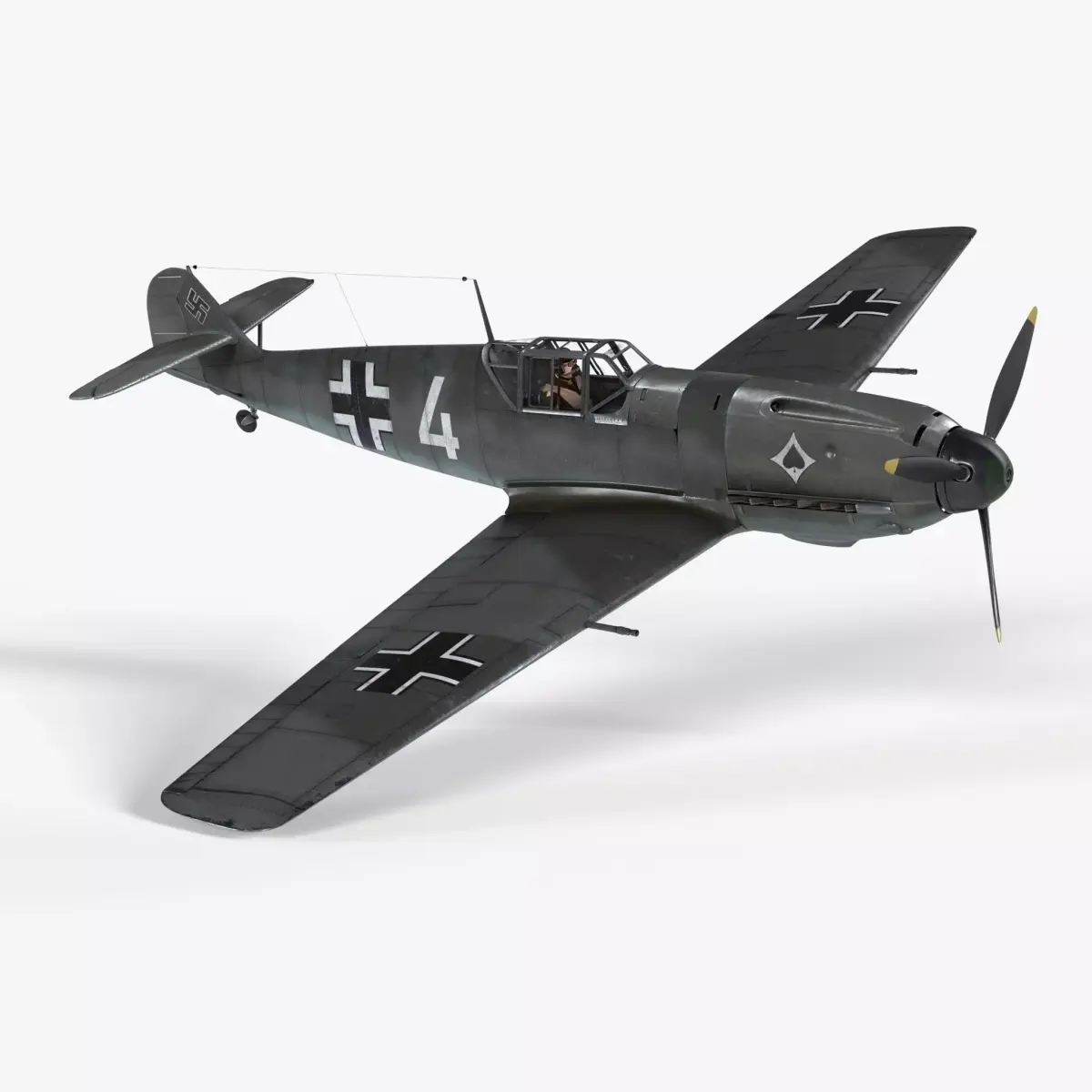 Messerschmitt BF109 German Fighter Airplane Grey V3 3D model