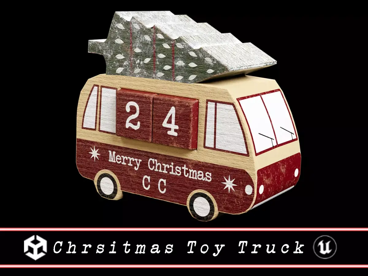 Christmas Wood Toy Truck Low-poly 3D model