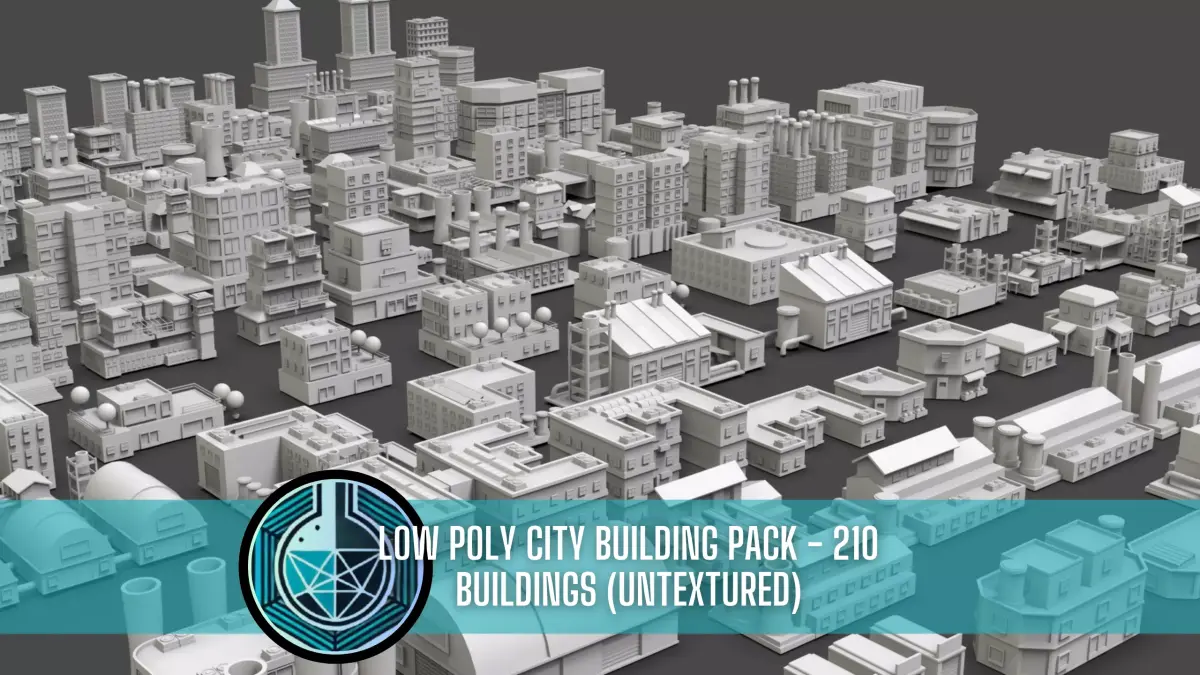 Low Poly City Buildings Pack Of 210 - Game Ready - Untextured  3D model