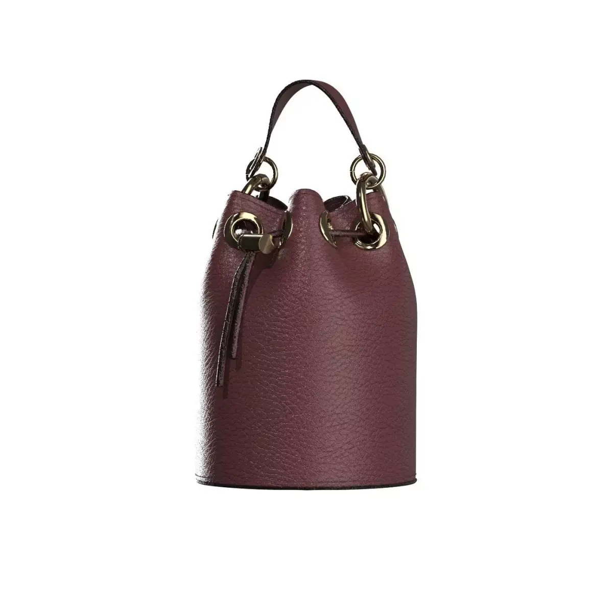 Burgundy Leather Bucket Bag 3D model