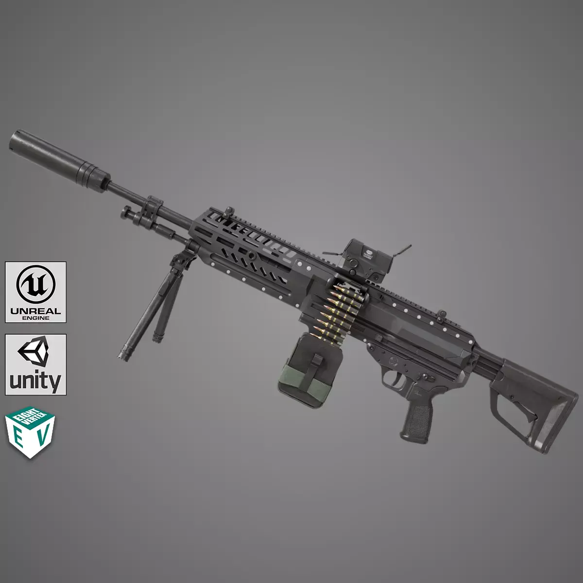Machine Gun 14 Black All PBR Unity UE Textures Low-poly 3D model