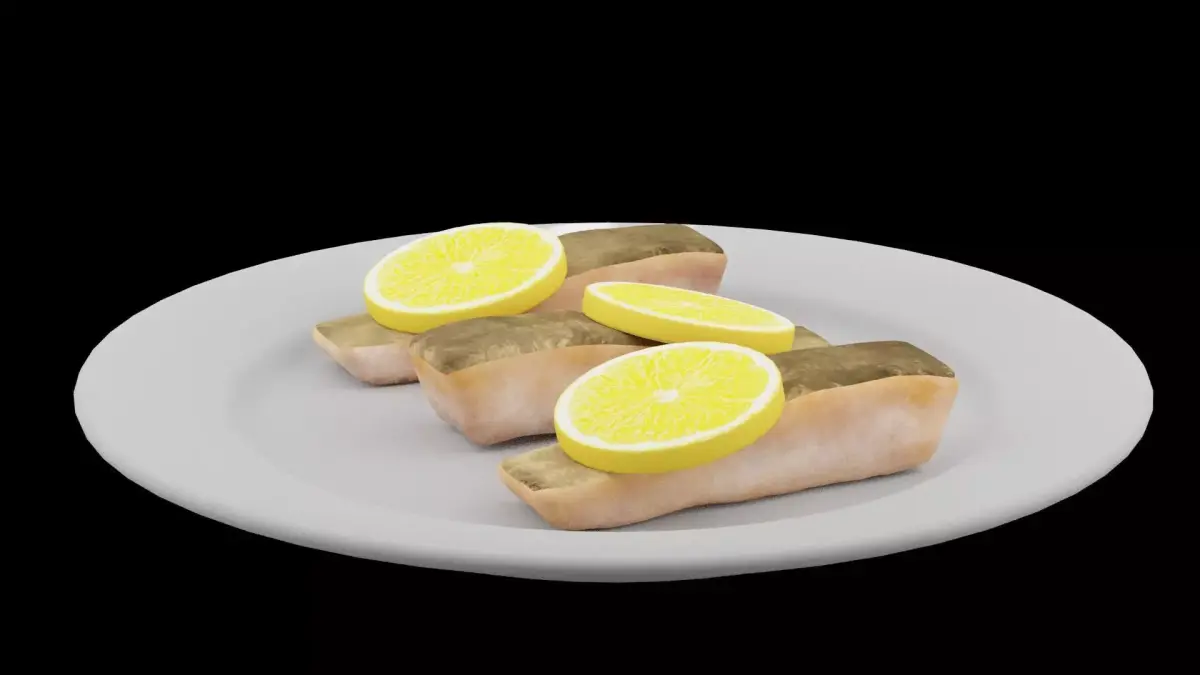 Fried Tuna plate Low-poly 3D model