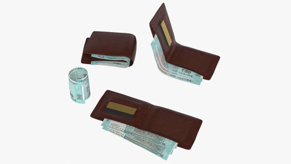 India 50 Rupee Wallet Money Purse 3D model