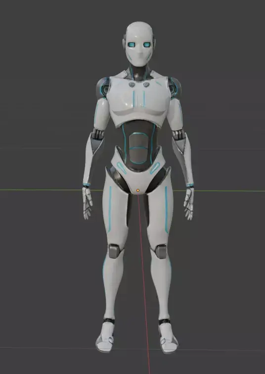 futuristic white sleek friendly humanoid robot with blue strips  Low-poly 3D model