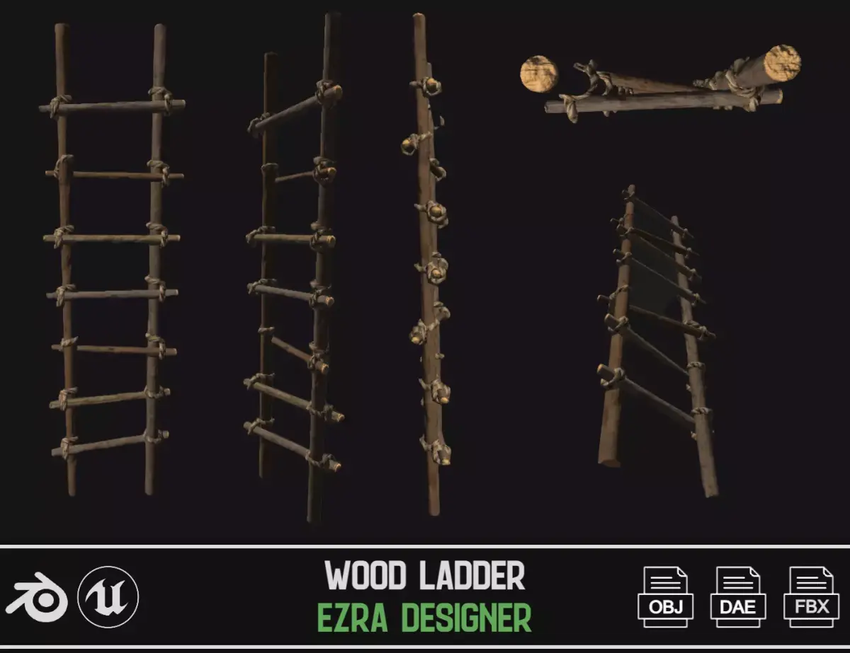 Wooden Ladder Low-poly 3D model get