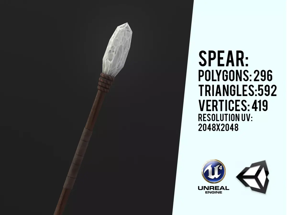 Primitive Stone Spear Low-poly 3D model