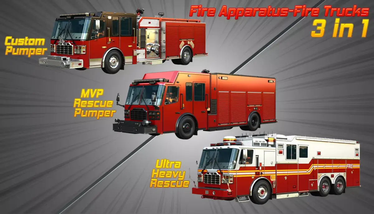 Ferrara Fire Apparatus - Fire Trucks  3 in 1 3D Model Pack purchase