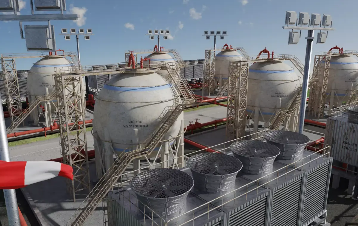 Petroleum Refinery Storage Tanks Low-poly 3D model