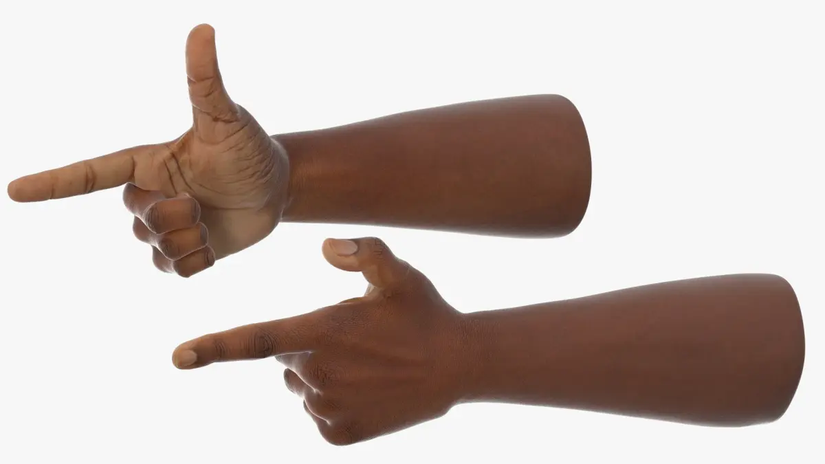 Black Male Hand Pair with Finger Gun Gesture 3D model
