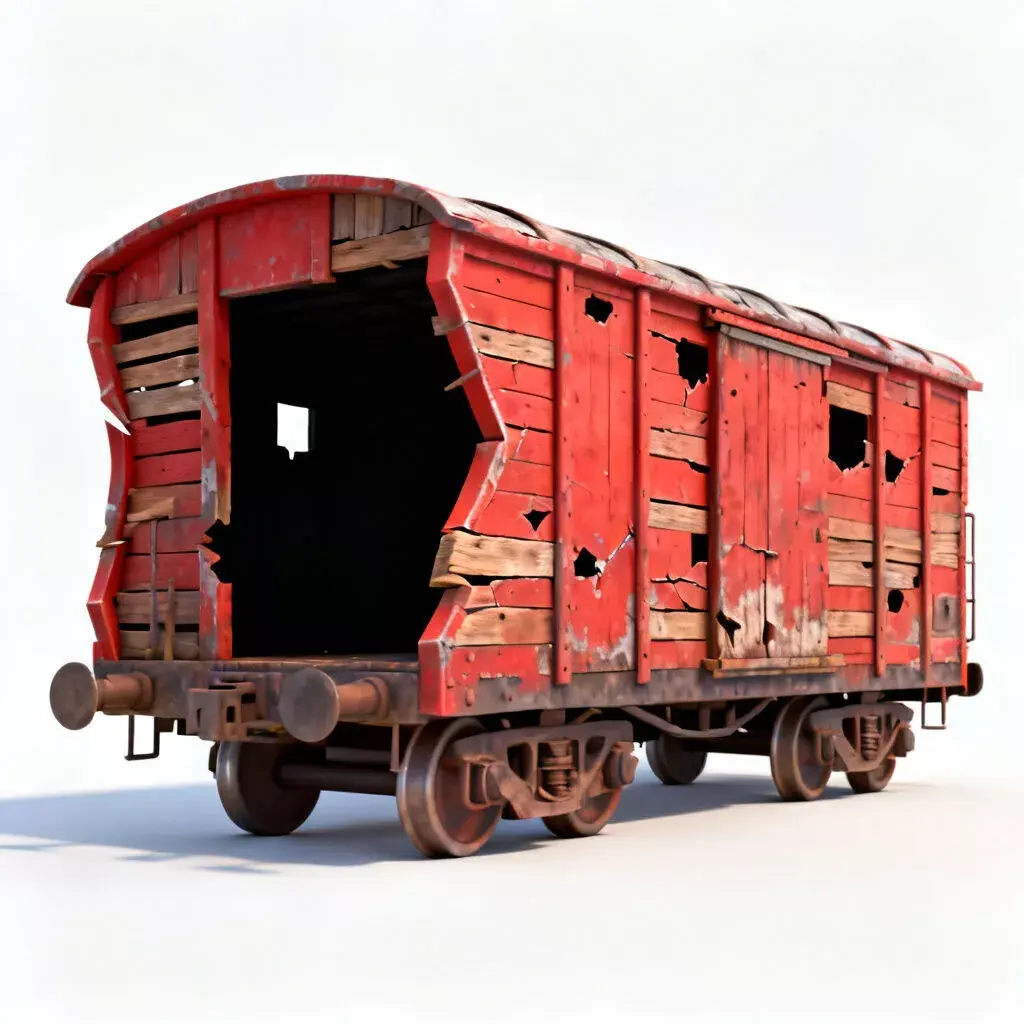 Wrecked Post-Apocalyptic Boxcar 3d model Low-poly 3D model