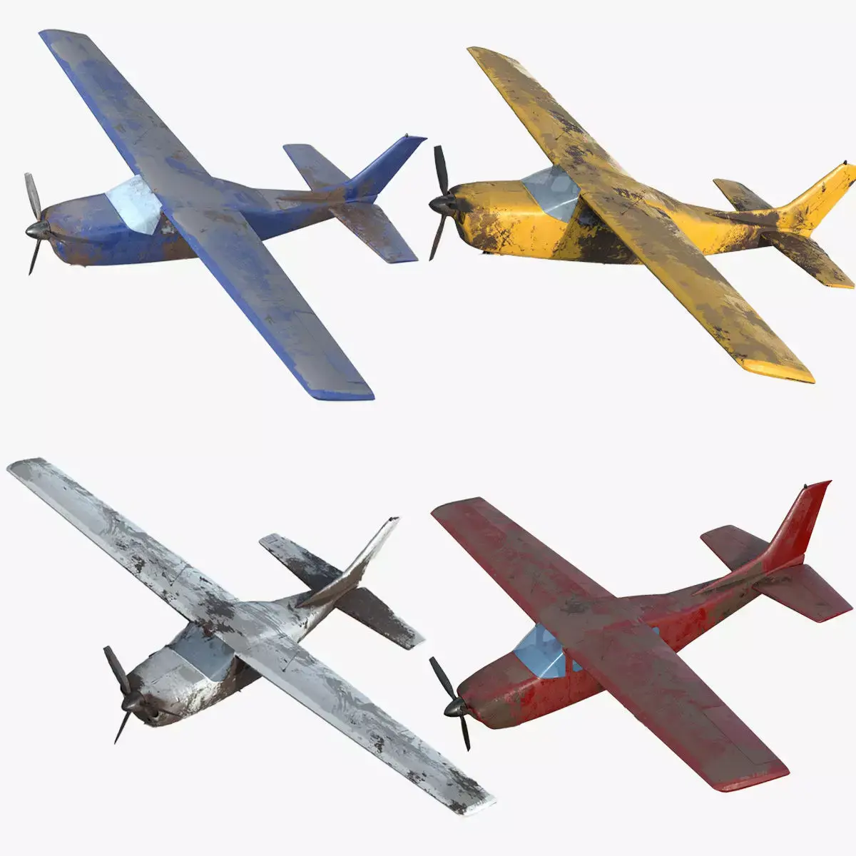 8K realistic destroyed propeller plane collections Low-poly 3D model