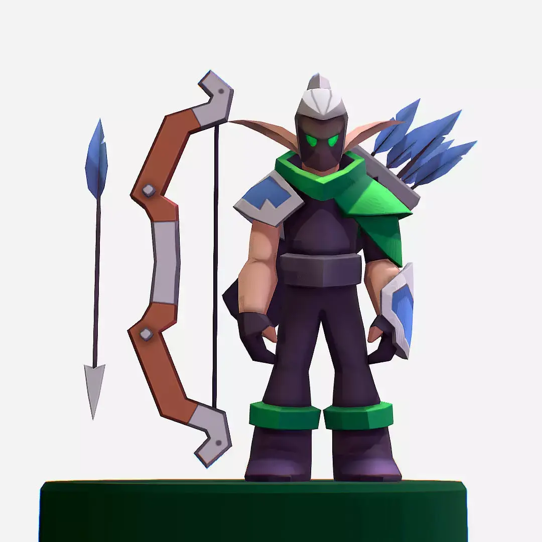 Archer Warrior Soldier Handpaint Cartoon MMO rpg Character Low-poly 3D model