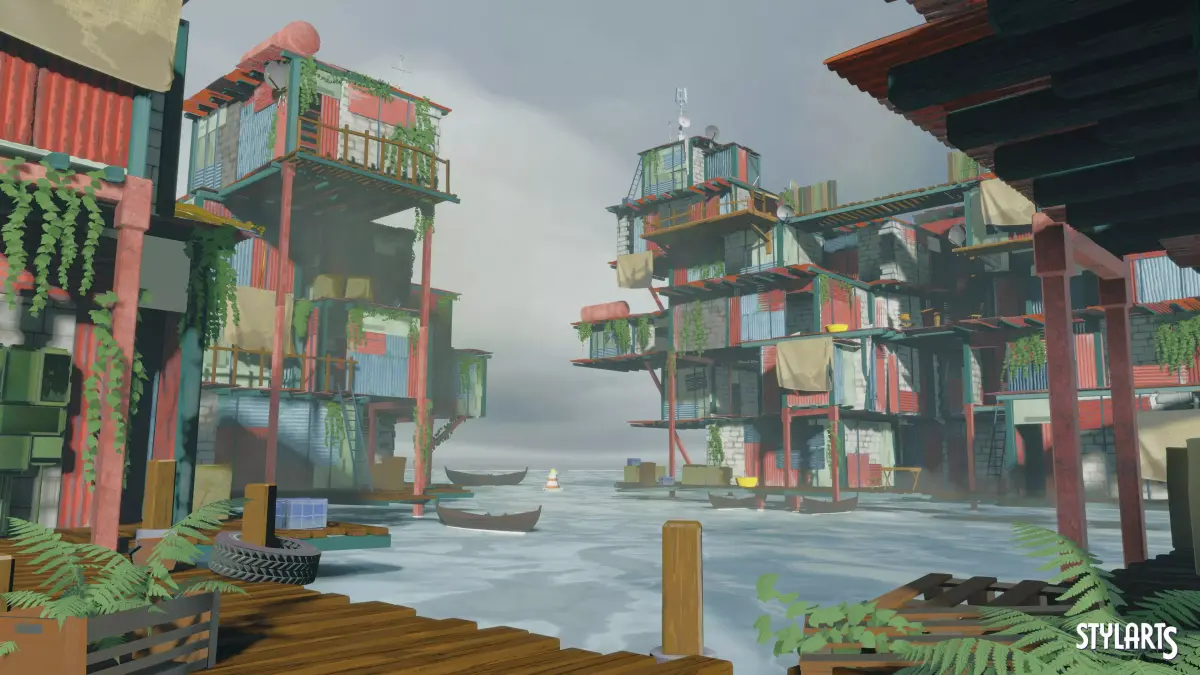 Stylized Floating Slums Low-poly 3D model