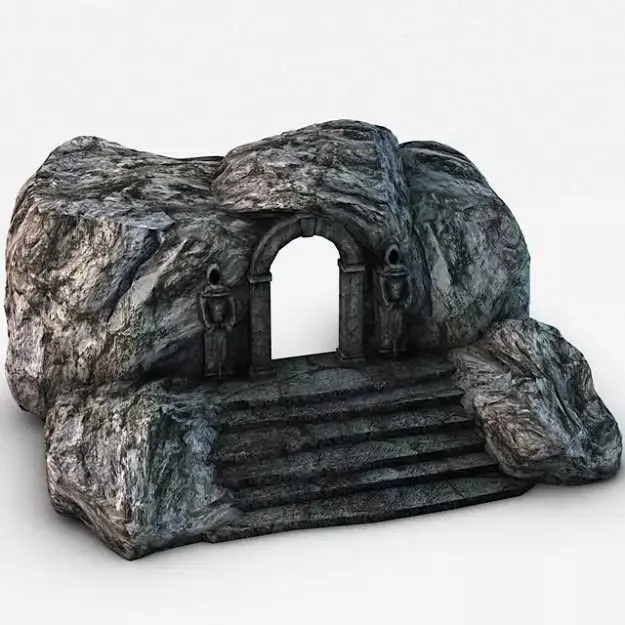 Ancient entrance with stone statues 3D model