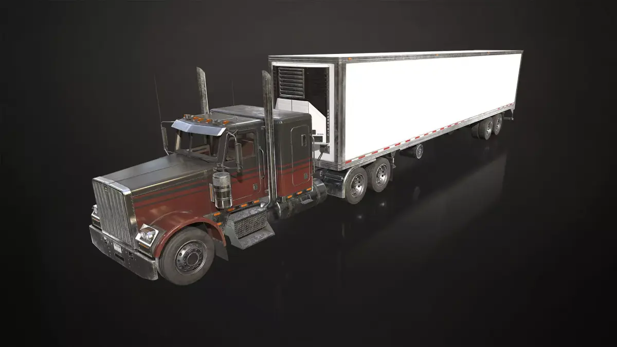 Flat Top Semi Truck Refrigerated Trailer Low-poly 3D model