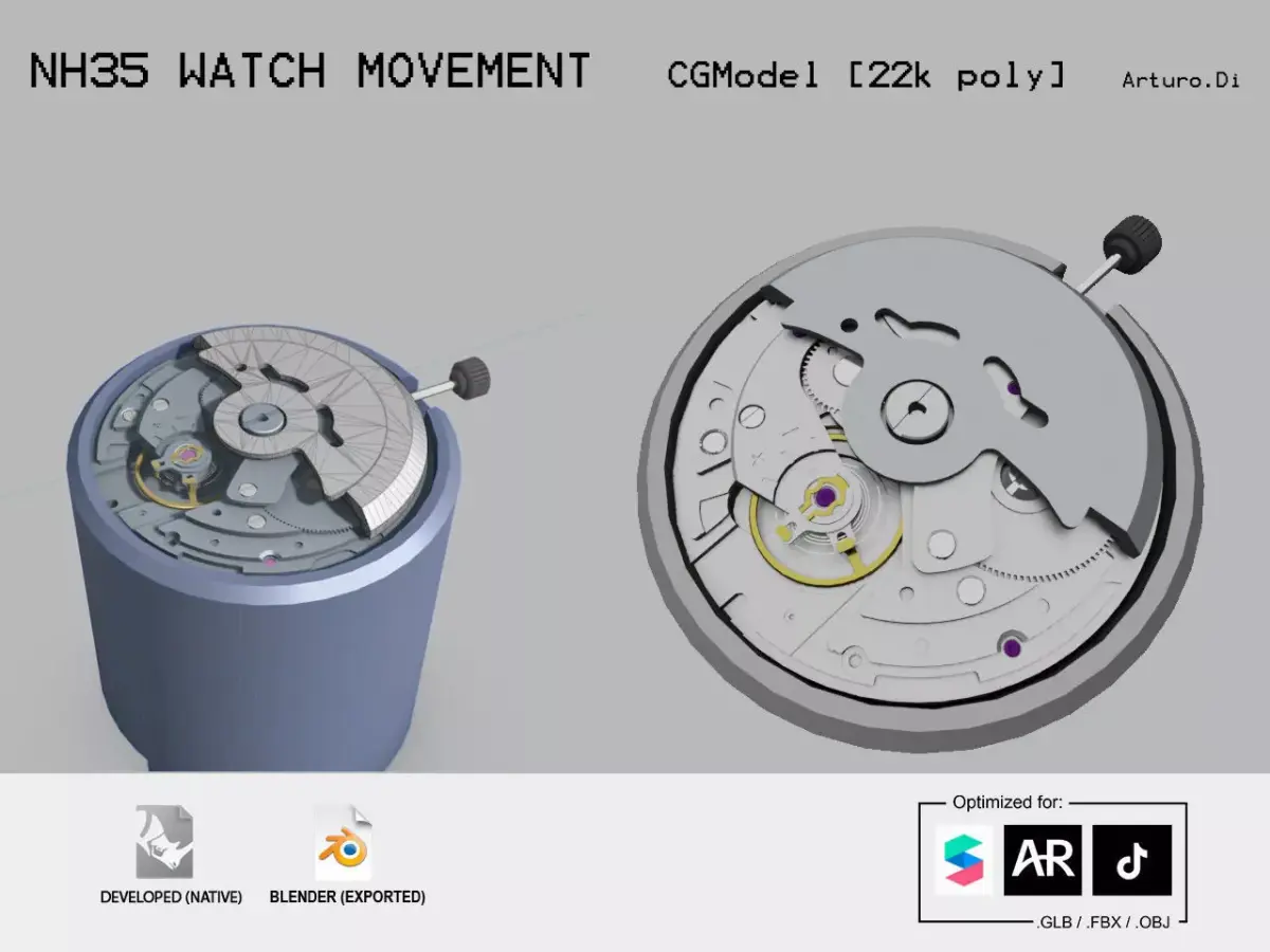 NH35 Mechanical Watch Movement Low-poly 3D model