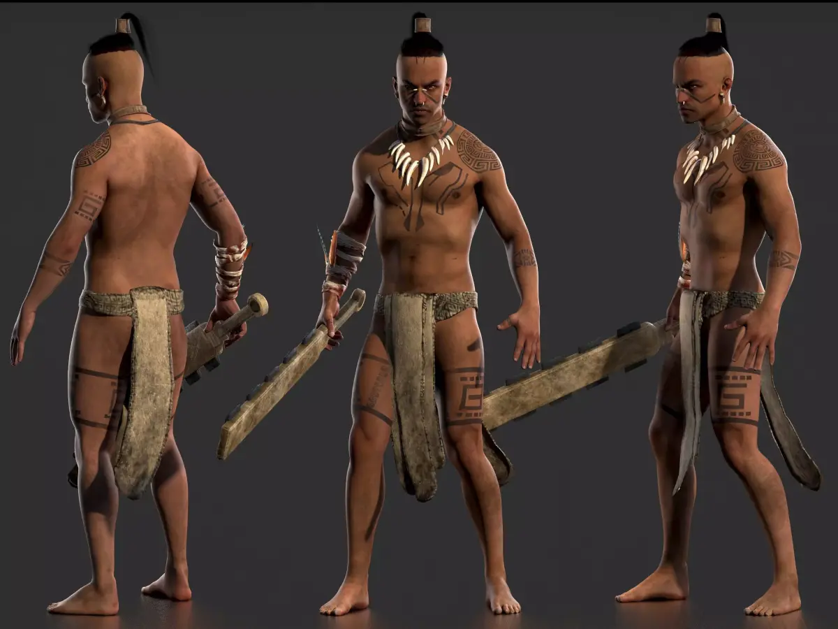 Aztec Warrior Low-poly 3D model