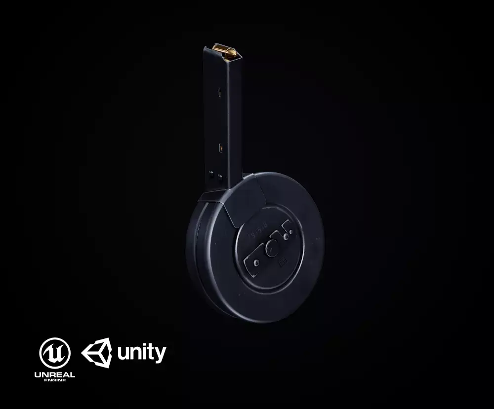 72rnd Drum magazine 9mm PBR Low-poly 3D model