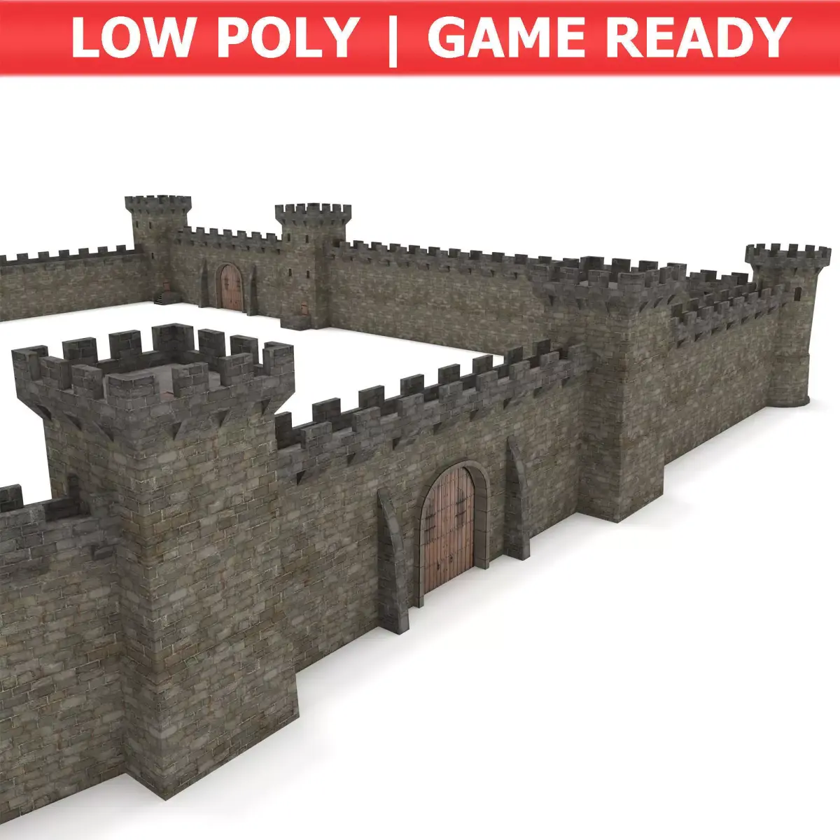 Castle Walls - Modular Set Low-poly 3D model