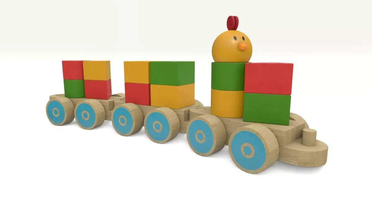 Little Chicks Wooden Toy Train Low-poly 3D model