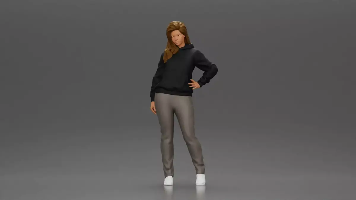 Casual girl with hoodie and sweatpants striking a confident pose 3D print model