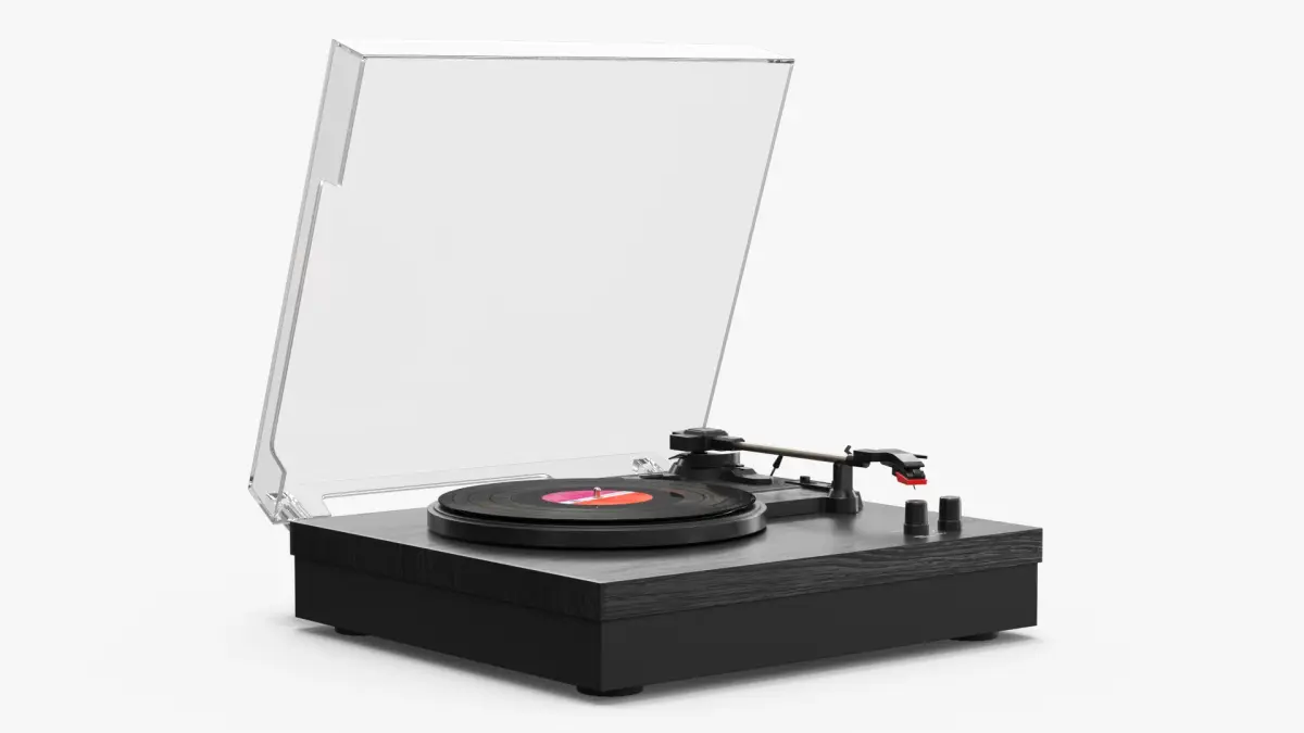 Vinyl Player with Record in Black Wood 3D model