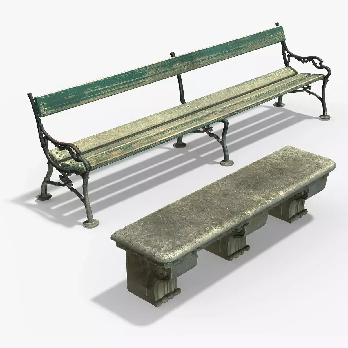 Imperial Garden Benches from Wood and Stone   Low-poly 3D model