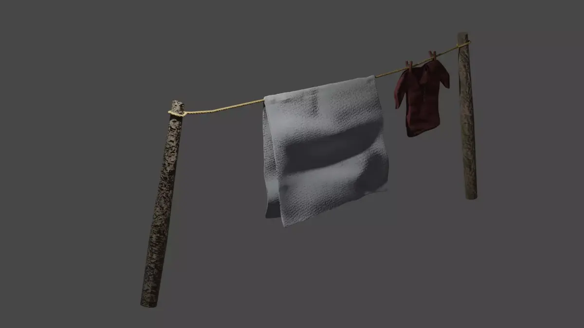 Rustic Clothesline 3D model