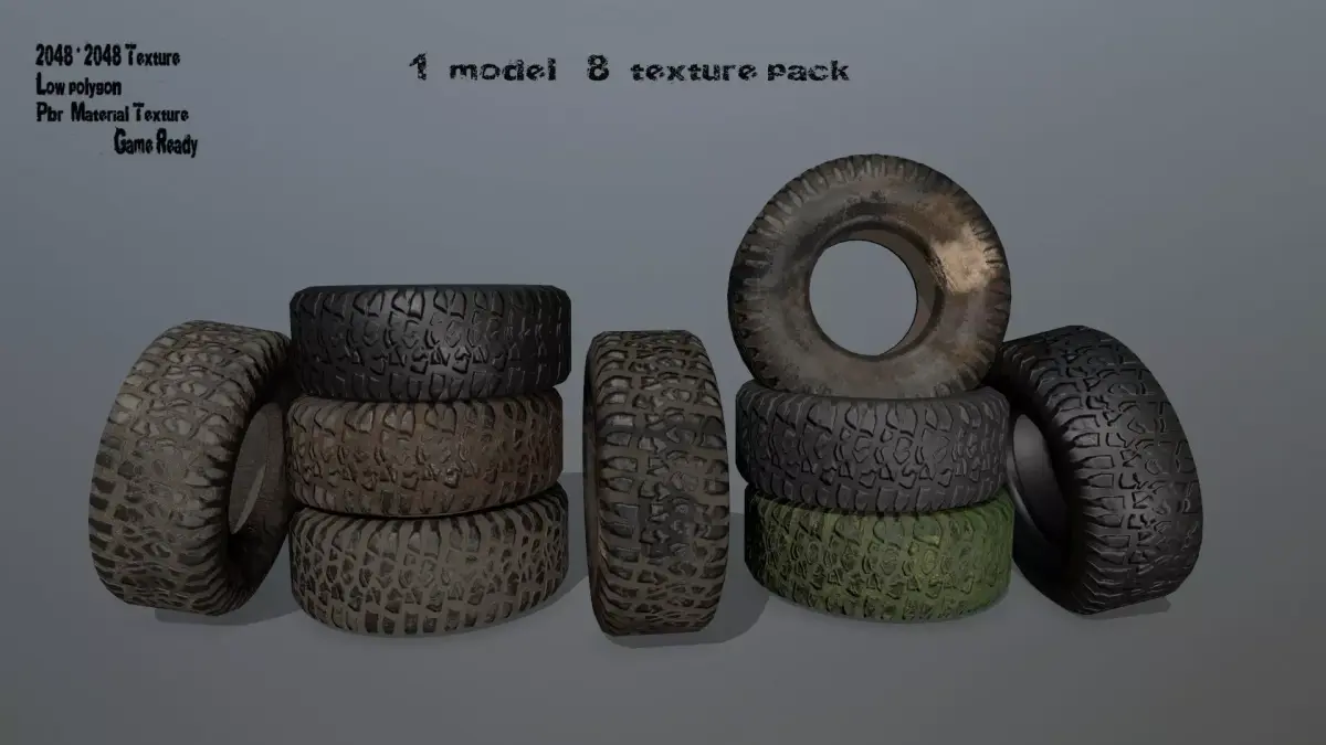Tire 4 tyres pack Low-poly 3D model