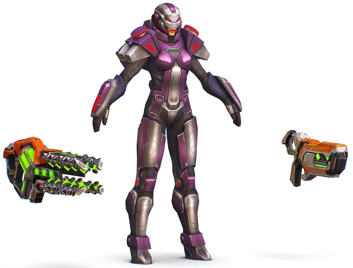Cartoon Sci-Fi Cyborg Drone Heavy Machine Gunner Low-poly 3D model purchase