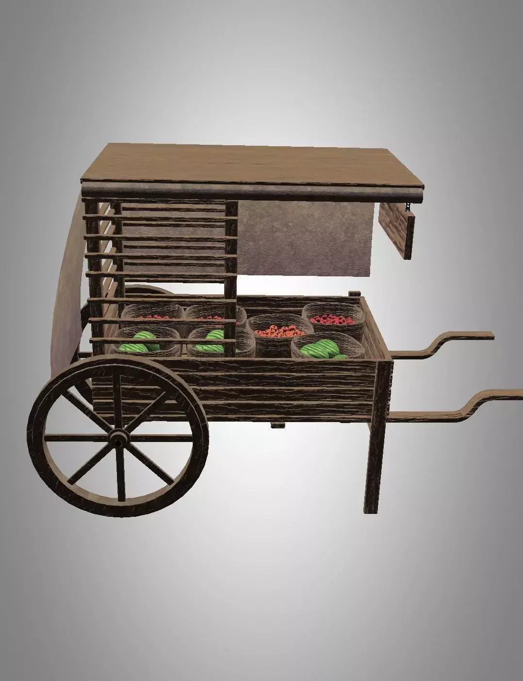 Medieval fruit cart Low-poly 3D model