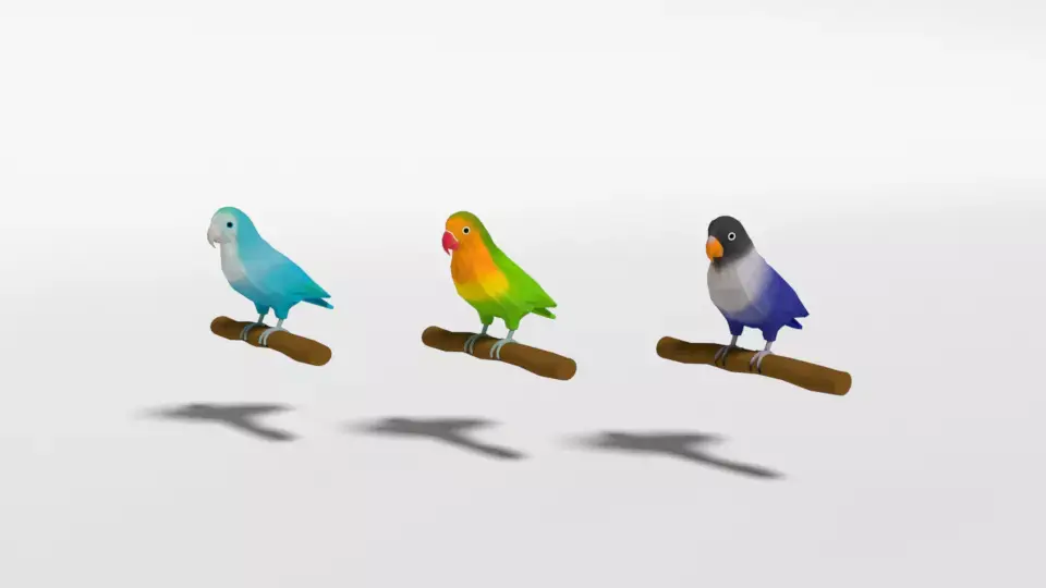 Low Poly Cartoon Lovebirds Low-poly 3D model