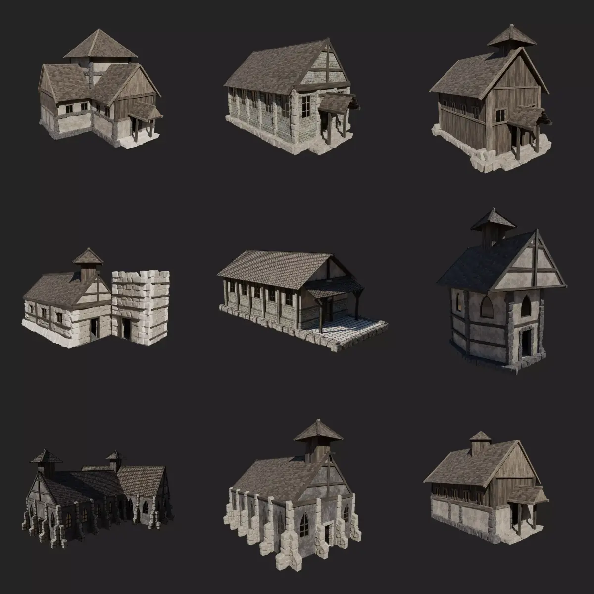 CHURCHES CHAPEL MEDIEVAL FANTASY BUILDING CATHEDRAL COLLECTION Low-poly 3D model