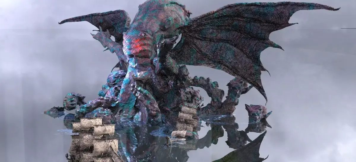 Cthulhu Great sea monster with Ships 3D model
