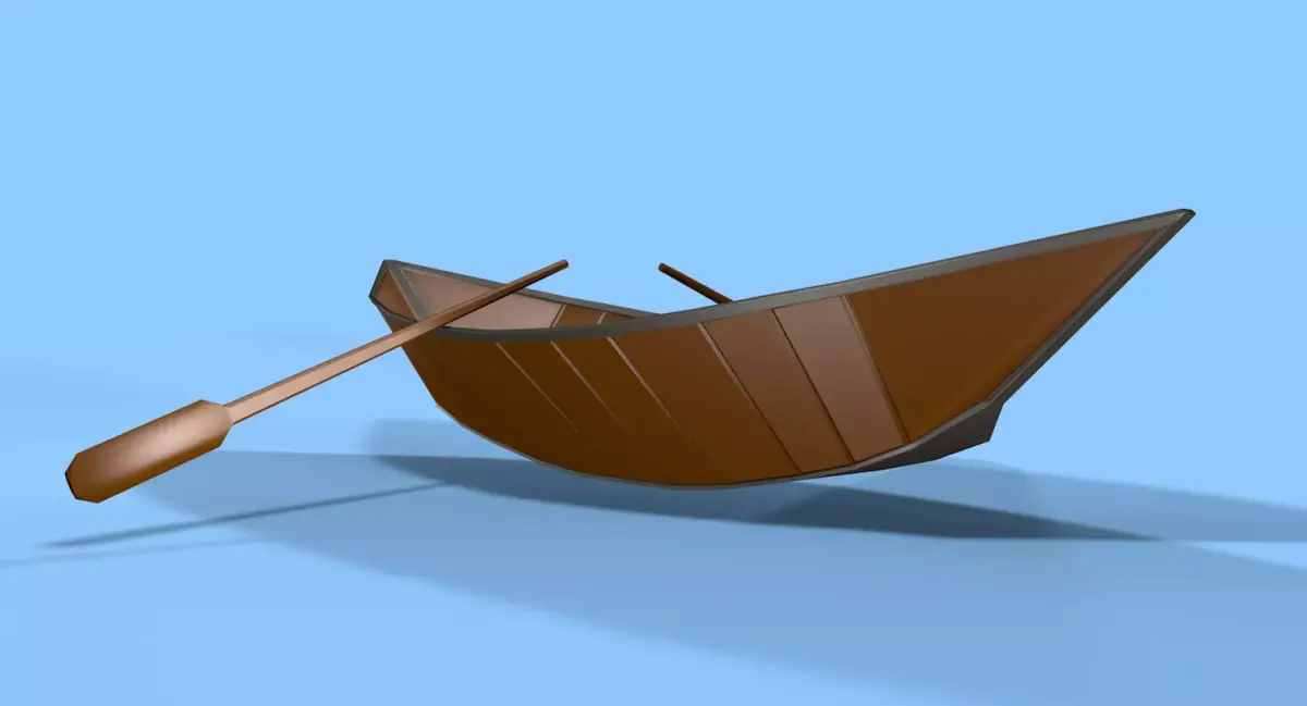 Boat Low Poly wooden with two paddles Low-poly 3D model