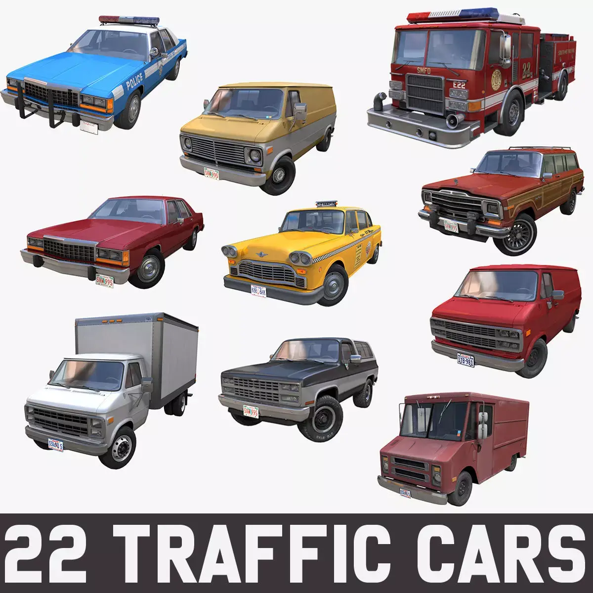 80s NewYork cars 3D Model Pack