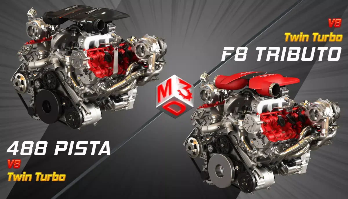 488 Pista - F8 Tributo Engines - V8 Twin Turbo Engines 2 in 1 3D Model Pack purchase