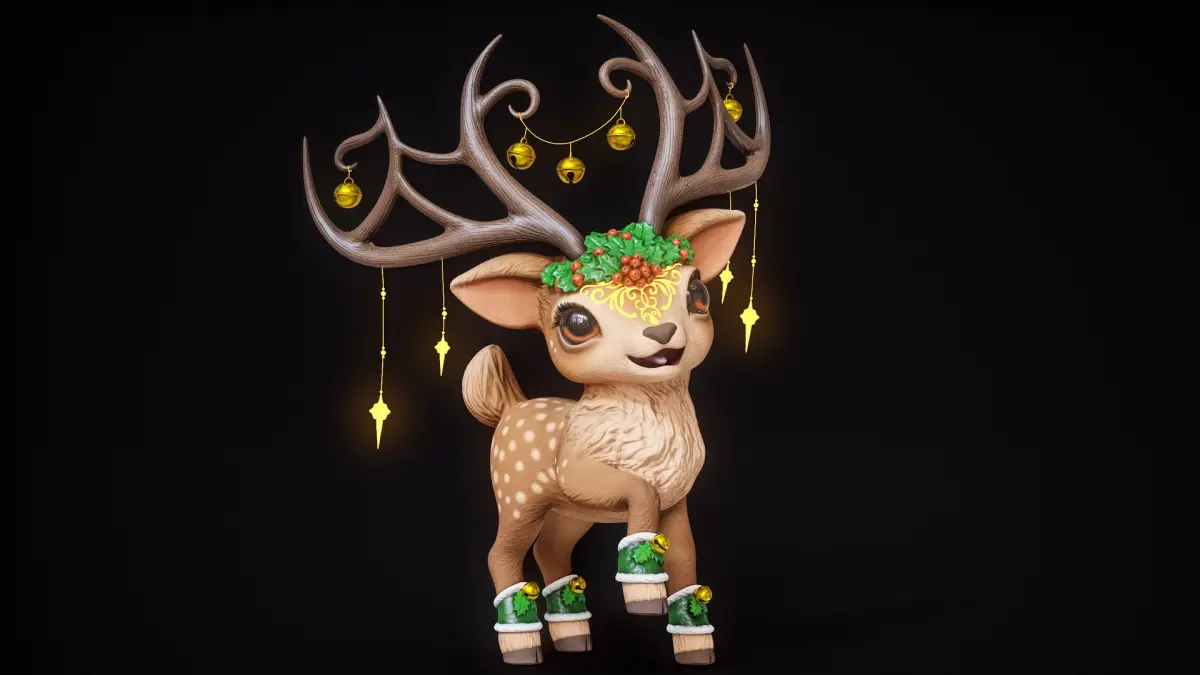 Cartoon Christmas Deer Rigged PBR 3D model