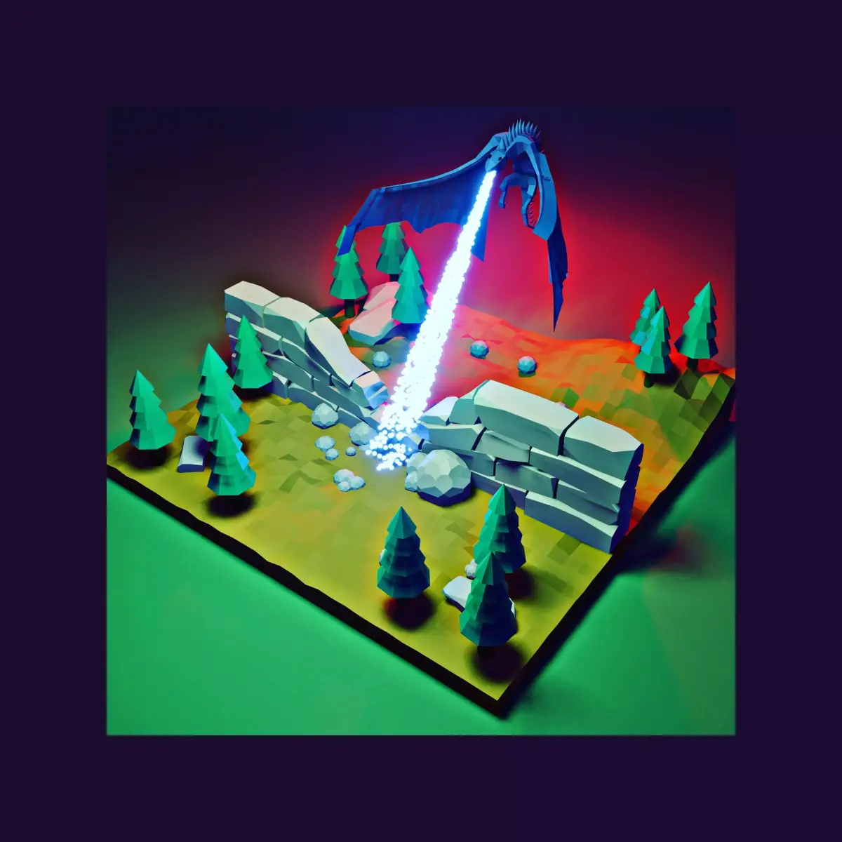 low poly dragon paper castle with light shining Low-poly 3D model