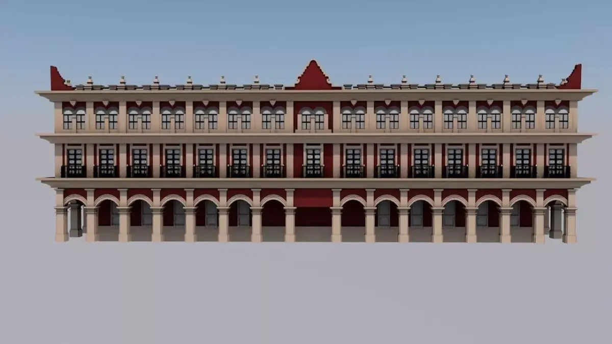 Palace building with columns and arches 3D model