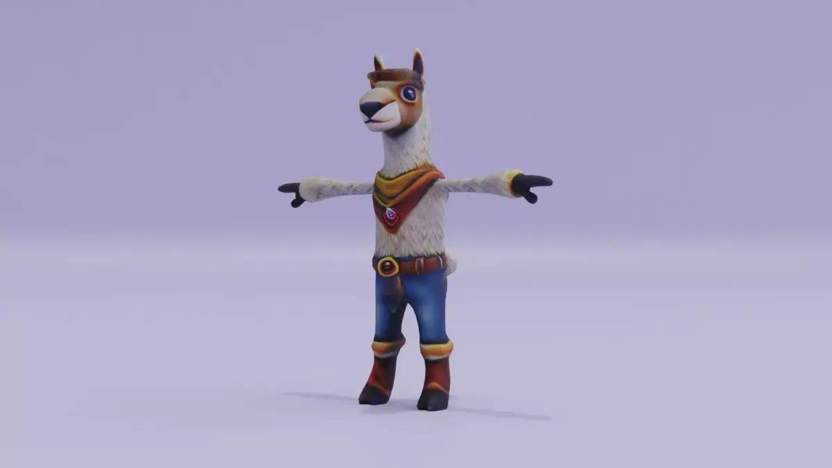 Cartoon llama Cowboy costume Character T-Pose Low-poly 3D model