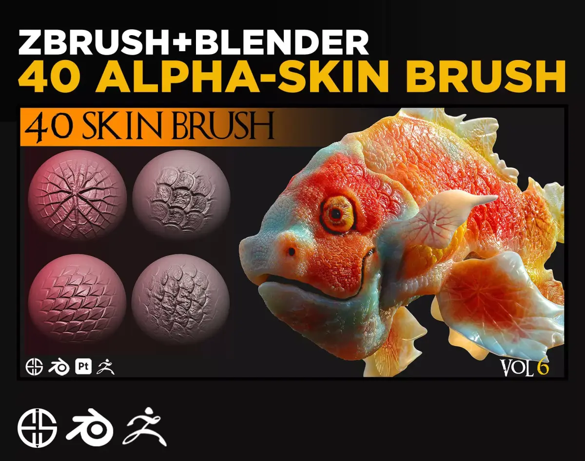 40 Skin Brush Brushes for Blender and Zbrush -Fish 3D model
