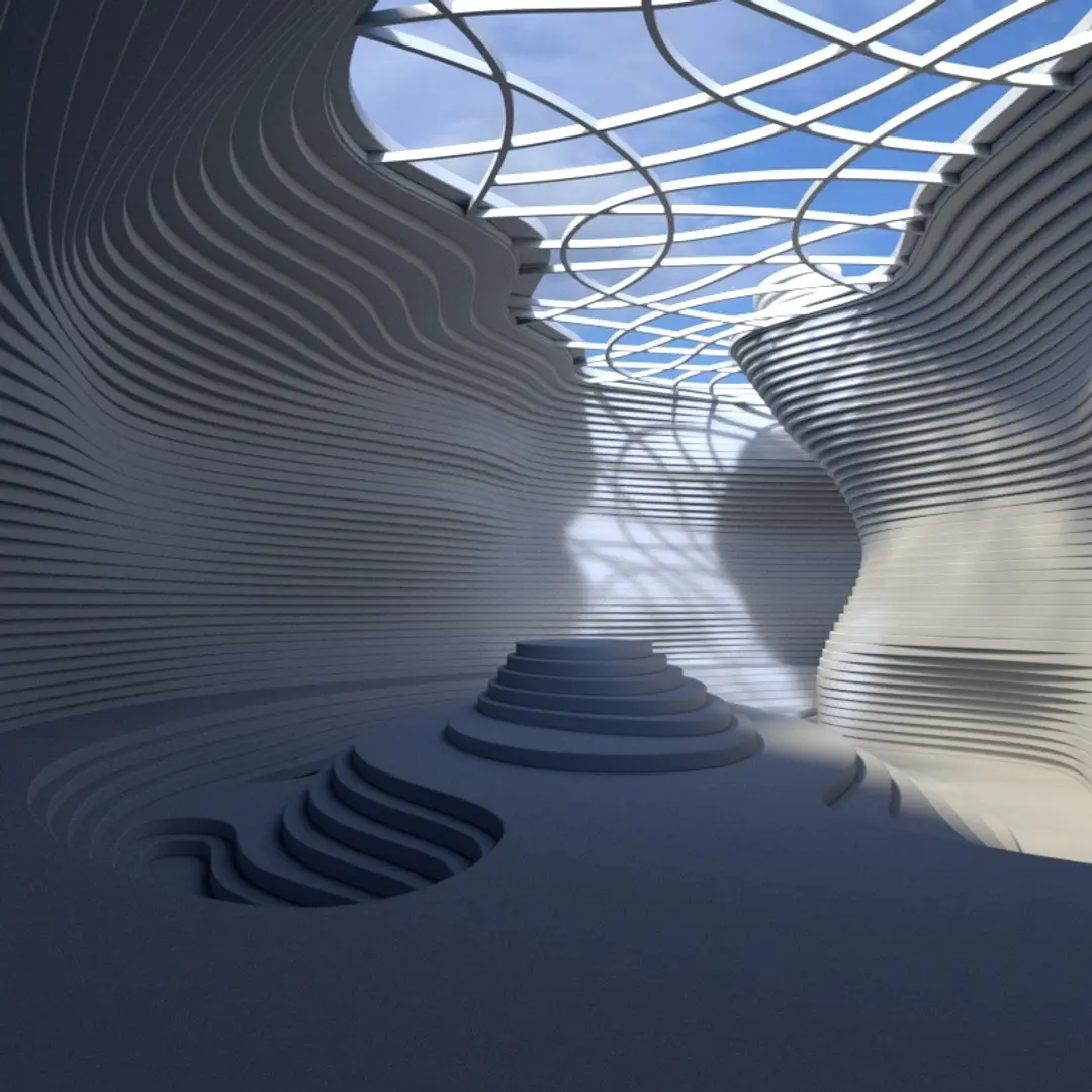 Abstract layered curve building 3D model